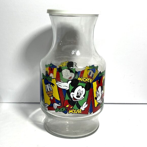 Vintage Disney Mickey Mouse and Friends Anchor Hocking Glass Juice Carafe Pitche - Picture 1 of 7